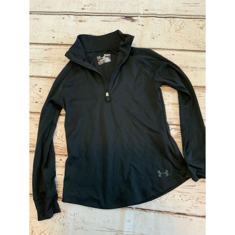 Under Armour Youth Small YSM HeatGear Black Quarter Zip Long Sleeve Pullover Top